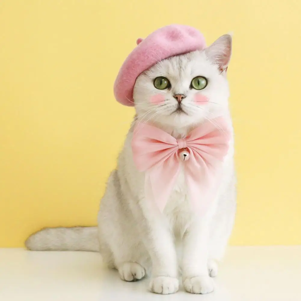 Stylish  Cat Hat Non-Fading Pet Puppy Kittens Decoration Beret Cap Elastic Red/Pink Dog Hat Pet Supplies