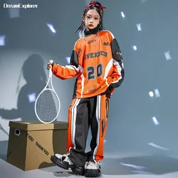 Girls Streetwear Boys Hip Hop Contrast Sweatshirt Cargo Pants Kids Street Dance Sport Clothes Sets Children Jazz Cool Costumes