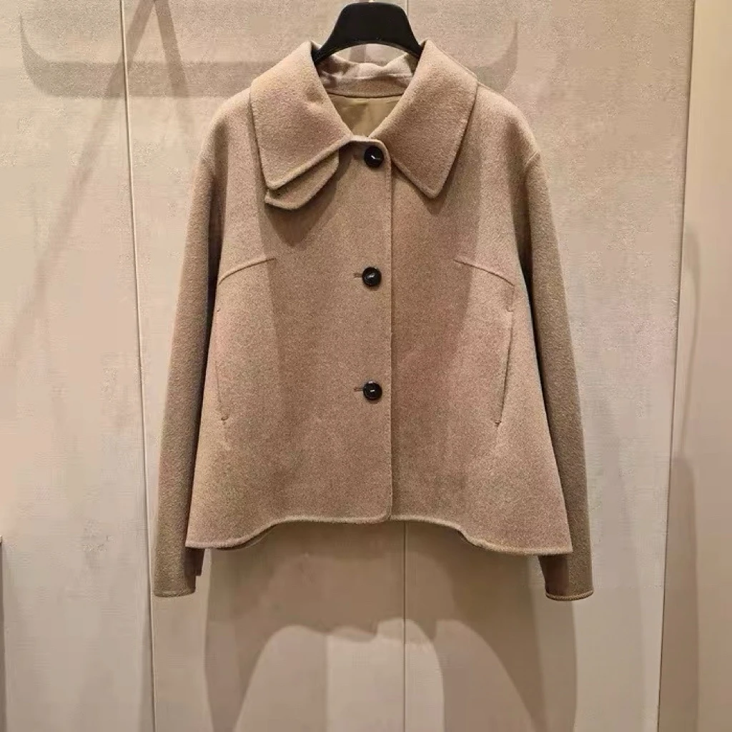 Cappotto Camere ort in lana cucita a mano su due lati con colletto classico Lemon Cheese MIN25 Autunno Faion Commute Sle Ja...