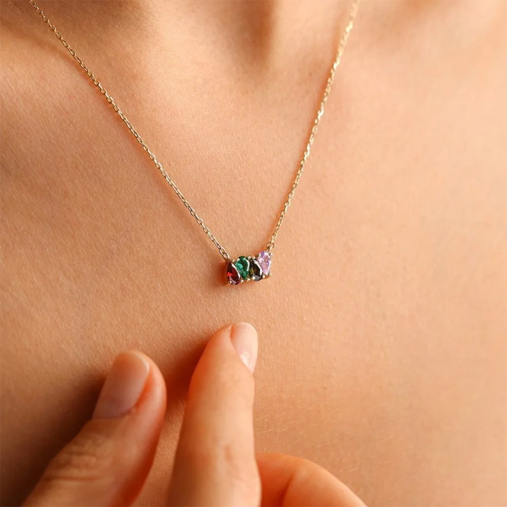Custom Heart Birthstone Necklace For Women Water Droplet DIY 2-4 Birthstones Charm Gold Color Stainless Steel Mama Jewelry Gift