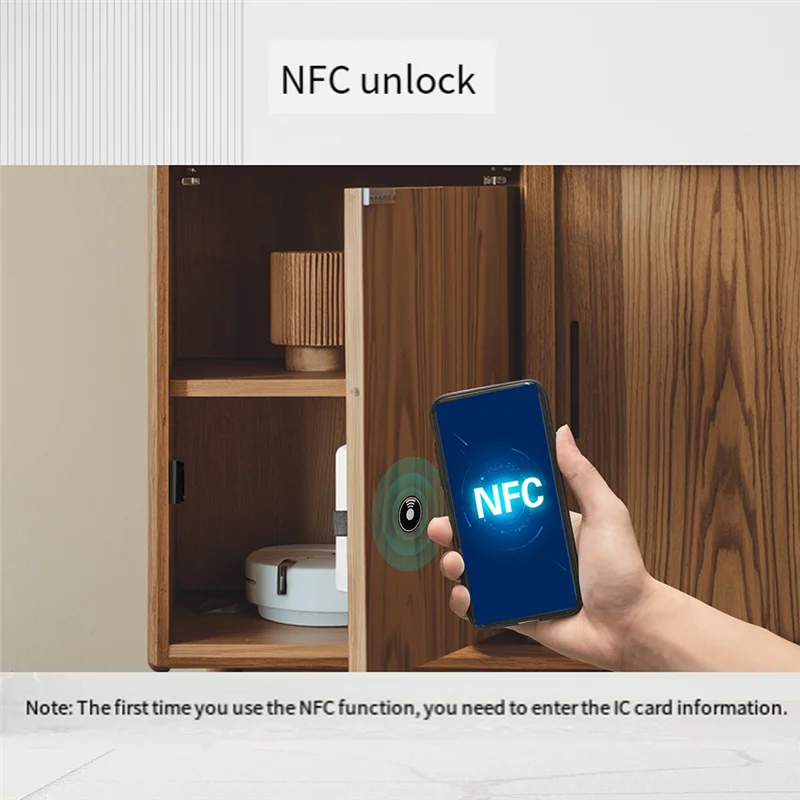 

FEDI-Bluetooth Tuya Smart Lock For Wood Door And Cabinet Drawer - Keyless IC Card Unlock, Remote Monitoring App Control