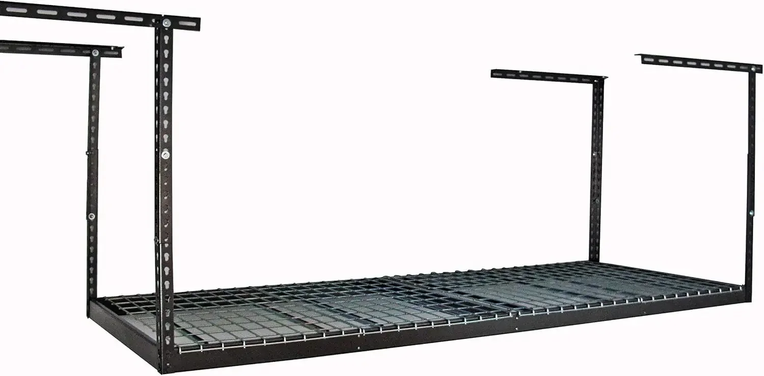 SafeRacks 3x8 Overhead Garage Storage Rack - 500 Pound Weight Capacity Height Adjustable Steel Ceiling-Mounted Rack with