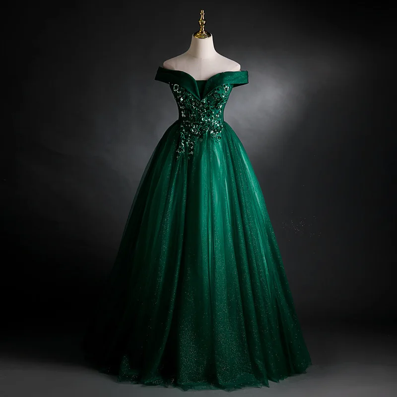 GUXQD abito da ballo verde abiti da sera da donna con spalle scoperte Appliques Prom abiti da festa di compleanno formale Vestido De Noche