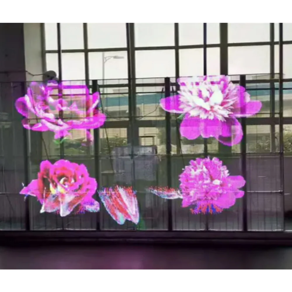 شاشة عرض LED شفافة داخلية مقاس 10.4 مم مع رسوم متحركة ورسومات لجدران الفيديو والنوافذ الزجاجية #3