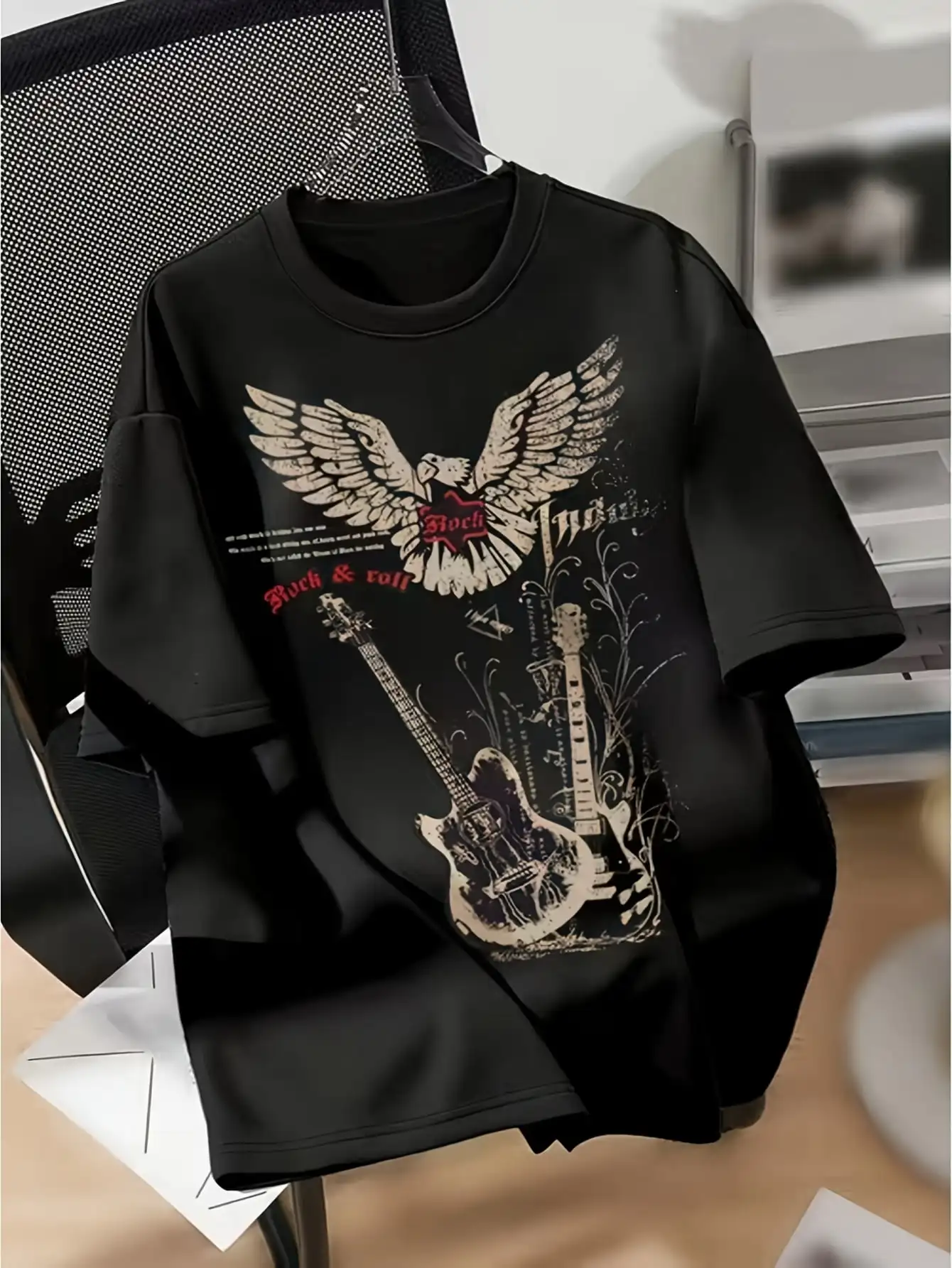 Men's Vintage Graphic Eagle Guitar Rock & Roll T-Shirt