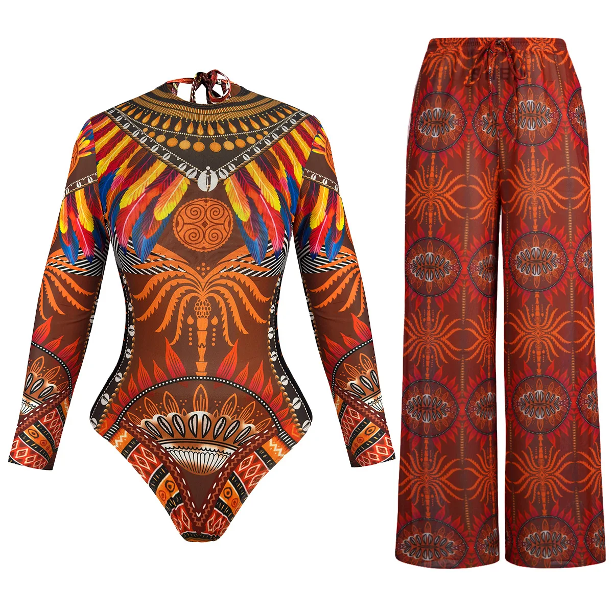

One Piece Swimsuit Women with Skirt Pants Long Sleeve Swimwear Upf 50+ New Beach Bathing Suit High Elastic Beachwear Back Strap