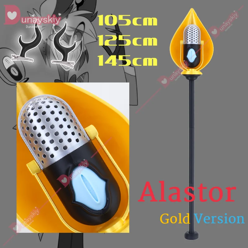 Anime ALastor Cosplay Hotel Staff Microphones 3D Pvc Cane Gold Props Headwear Halloween Carnival Party Accessories Sets