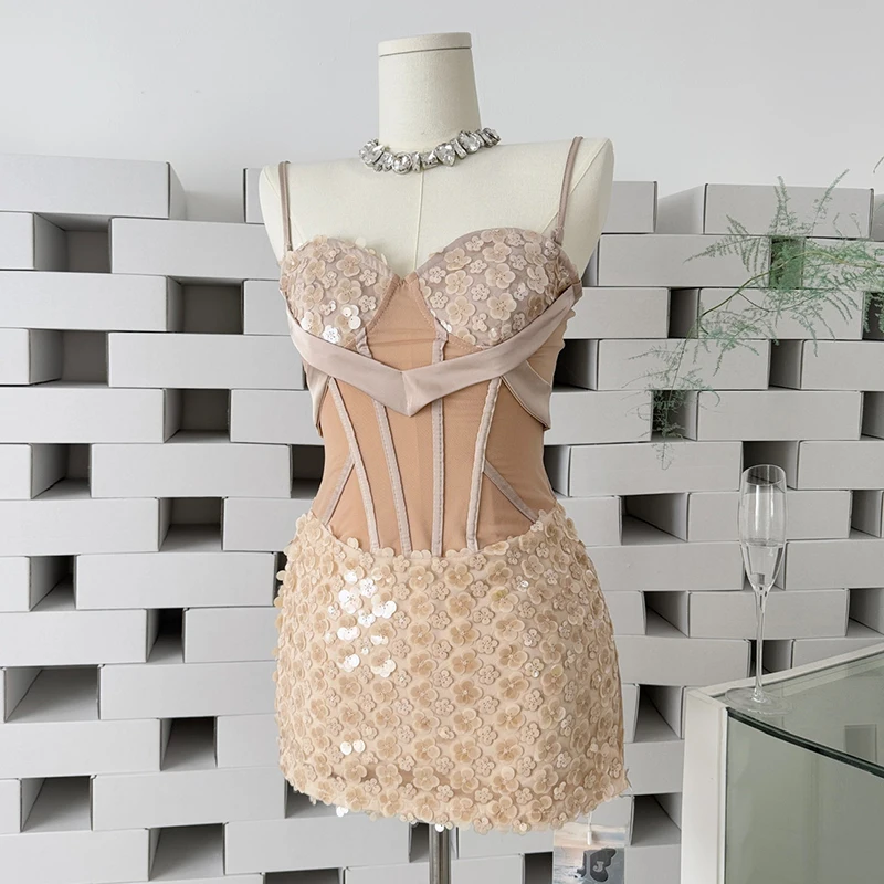 

Spaghetti Strap Bodycon Dress Boning Short Dresses with Chest Pad Sexy Outfit Birthday Dress for Woman Luxury Dress High Quality