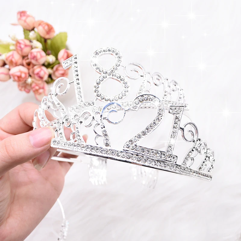 18/21/30/40/50/60 Birthday Party Decorations Adult Birthday Princess Crown Headband Crystal Tiara Women Crown Hair Accessories