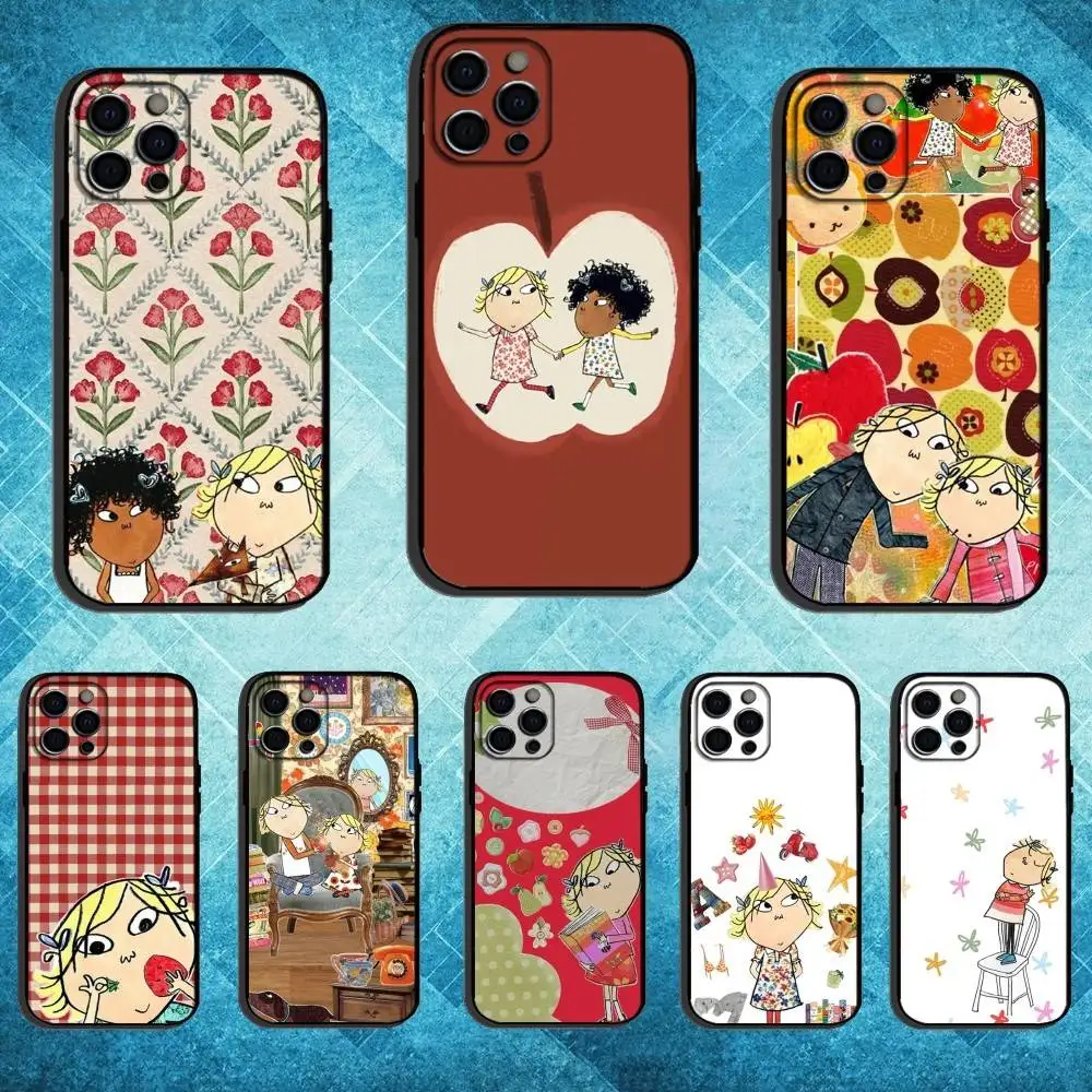

C-Charlie And L-Lola Anime Phone Case For iPhone17,16,15,14,13,12,11 Plus,Pro Max Soft Black Cover