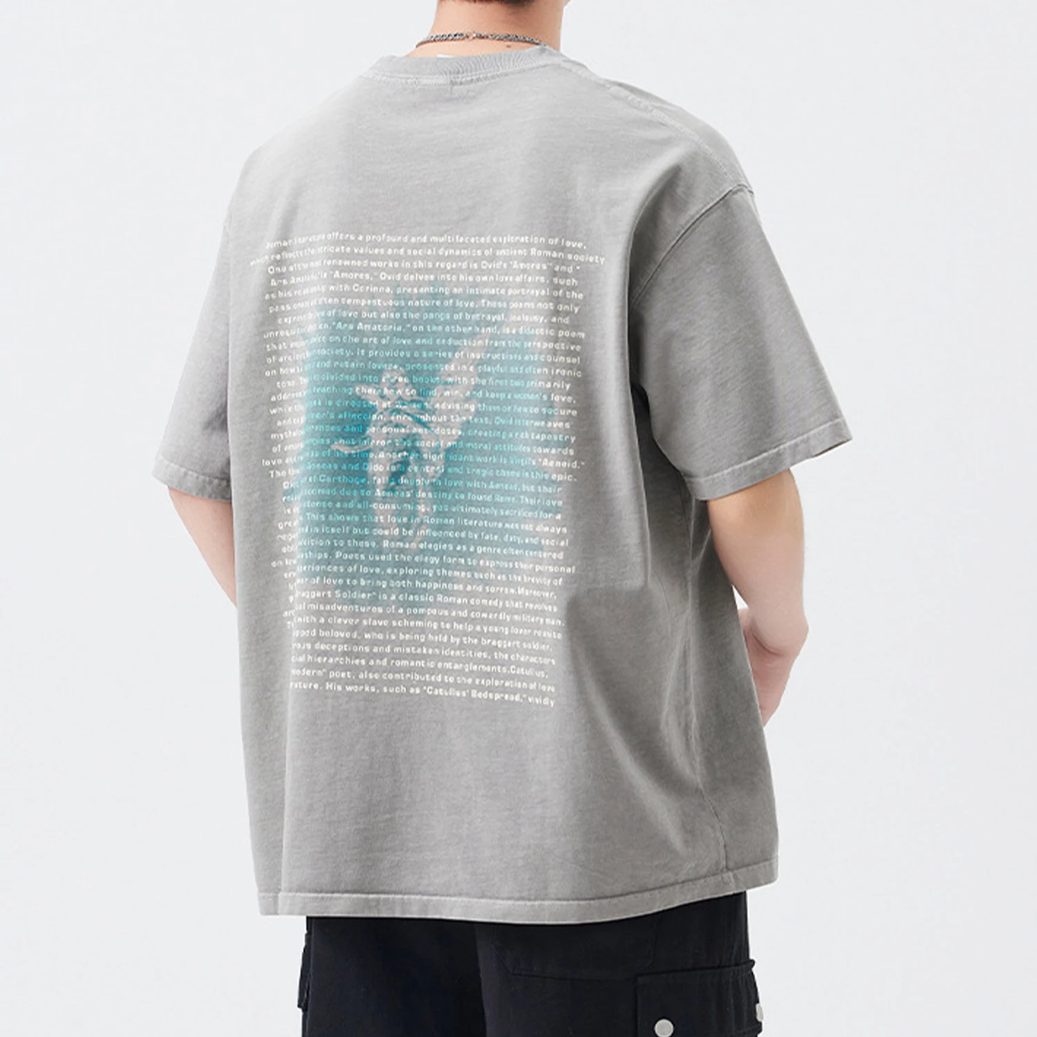 Men's American Trendy Brand Summer New Print Short Sleeve T-Shirt Unisex Washed Body Shirt Retro Half Sleeve Body Tee