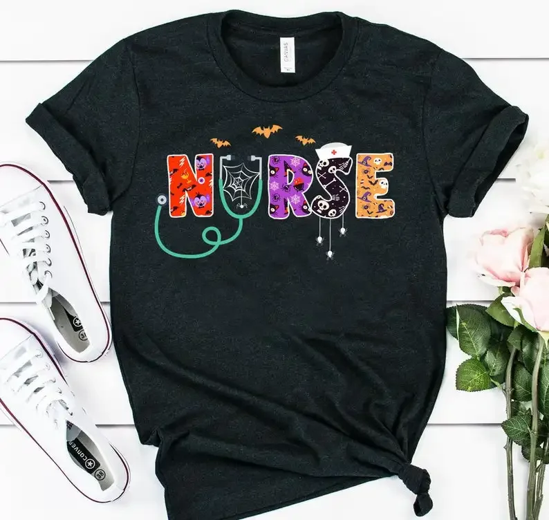 

Nurse Halloween Pumpkin Nursing Fall Shirt Fashion 100%Cotton O Neck Female Clothing Plus Size Casual Streetwear Short Sleeve