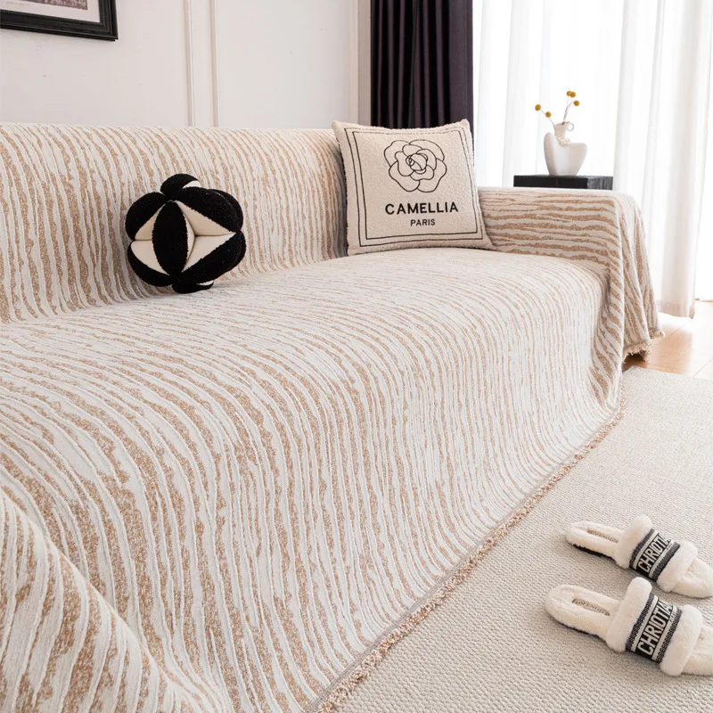 Home Sofa Cover With Tassel Living Room 3 Seater Beige Thicken Sectional Sofa Covers Full Double Sided Use Prevent Cat Scratch