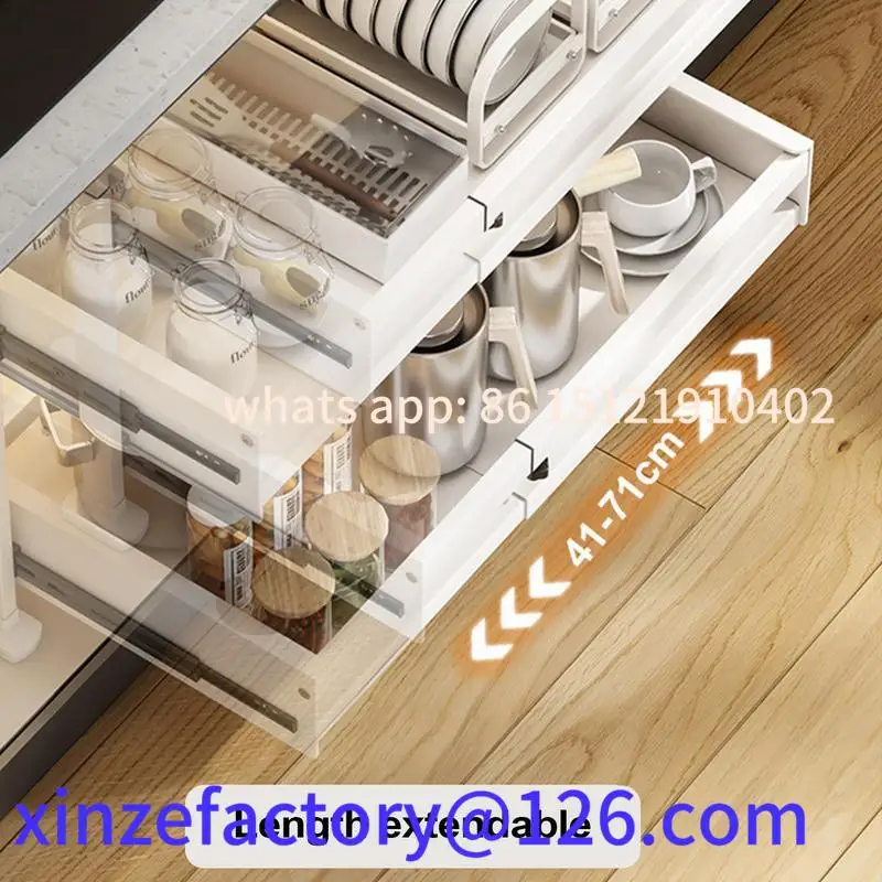 Customizable No Drilling Under Cabinet Sliding Drawer Extentable Storage Basket Under Table Drawer Organizer