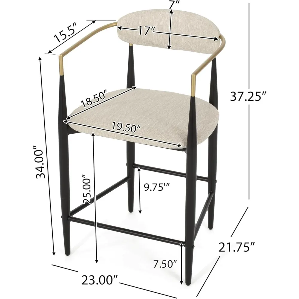 Kursi Bar Counter Height Set isi 2, Bangku Counter Berlapis Modern dengan Sandaran Rangka Logam, Kursi Meja