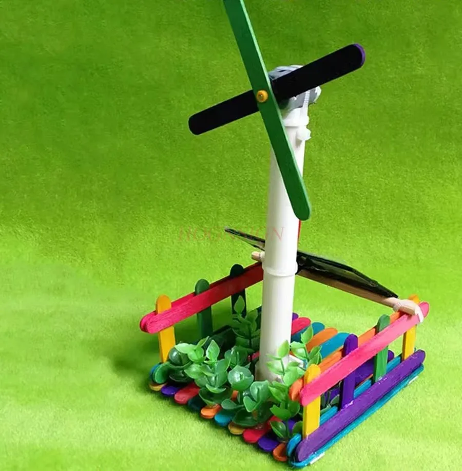 1 set DIY Handmade Small Maker Solar Windmill Cabin Photovoltaic Fan Children's Creative
