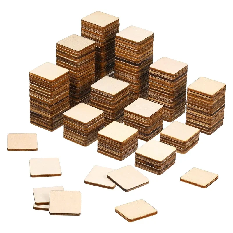 1000pcs 1cm Unfinished Wooden Square Blank Natural Wood Slices Cutout Tiles for DIY Crafts Home Decoration Painting Staining