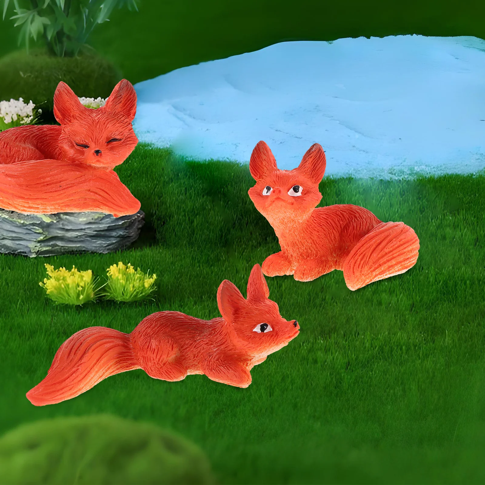

3Pcs Portable Mini Fox Collectibles Enchanting Scenes in Small Spaces Moss Landscape Home Decor Small Animal Figurines