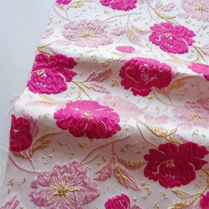 Home textile color woven relief large flower jacquard three-dimensional light luxury brocade golden thread dress