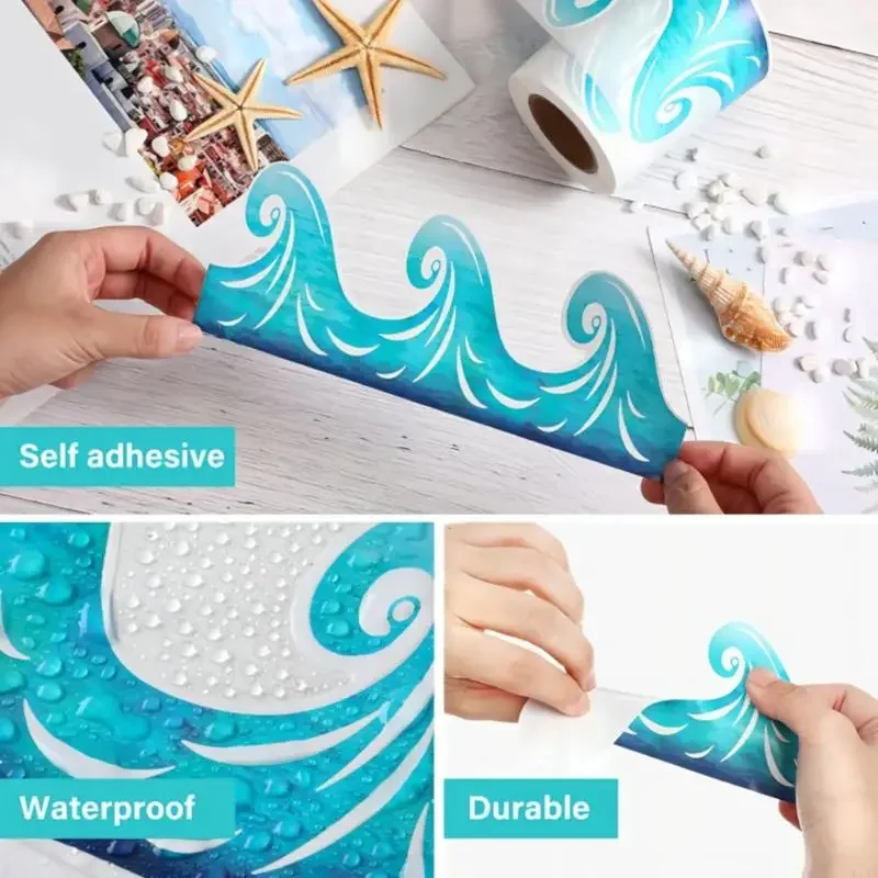 

15m Bulletin Board Borders Blue Waved Border Trim Decorative Sticker Bulletin Border Trim for Classroom Decorations 896C