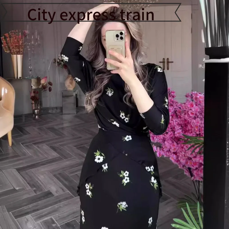 

Платье Ele с цветочным принтом, приталенное, повседневное, с круглым вырезом, дышащее, свободное, удобное, со средней талией, на молнии, из полиэфирного волокна