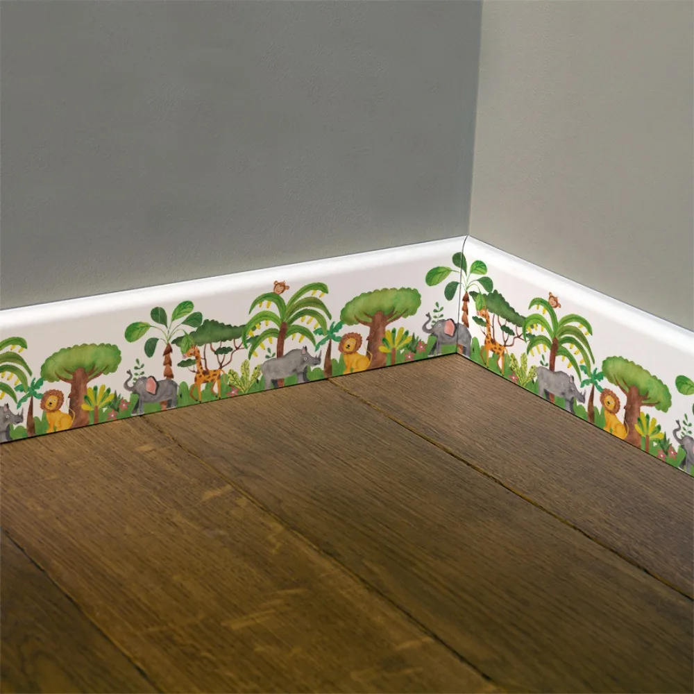 Jungle Animal Baseboard Stickers Self-Adhesive Cute Cartoon Wild Animals Design for Kids Room Bedroom Decor Easy Peel and Stick