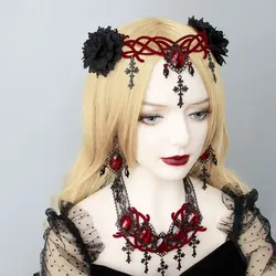 Gothic Style Vampire Reaper Cosplay Cross Headpiece Halloween Ball Queen Crown Masquerade Cosplay Headbands for Women and Girls