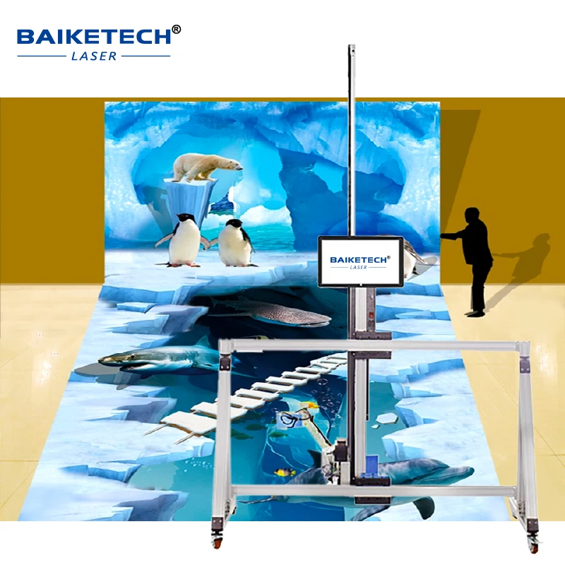 2 في 1 AI الجدار والأرض طابعة نافثة للحبر بالأشعة فوق البنفسجية تأثير ثلاثي الأبعاد 5 ألوان CMYK + W طابعة حائط ثلاثية الأبعاد حالة جديدة