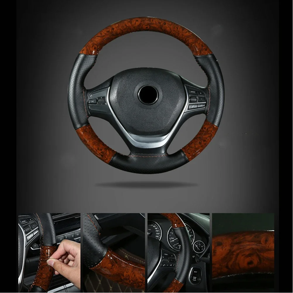 

1set Steering Wheel Cover Steering Wheel Cover Accessory Car DIY Fit 37-38cm Peach Wood With Needles And Thread