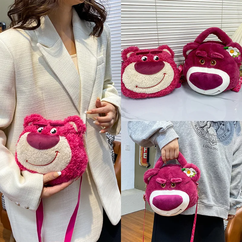 Disney Toy Story Lotso Coin Purse Crossbody Bag Cute Plush Shoulder Bag Cartoon Satchel Girl Student Bear Handbag with Zipper