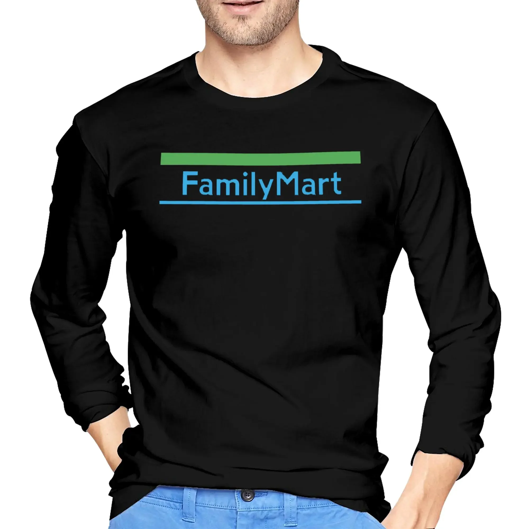 

Family Mart Logo Japan (Konbini) Men's Long Sleeved T-shirt Breathable Round Neck T shirts Spring and Autumn Men tops