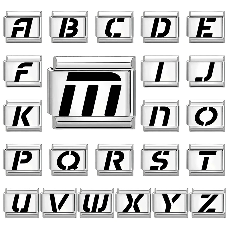 Y2K Creativity Laser Engraving 26 English Letters Charm Links Fit 9mm Bracelet Stainless Steel Making DIY Jewelry Gift Wholesale