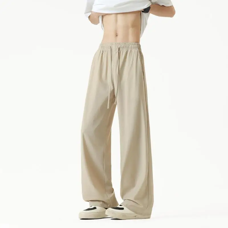 

Men's Elastic Waist Drawstring Solid Color Cooling Straight Leg Casual Pants Breathable & Lightweight Lounge Joggers for Summer