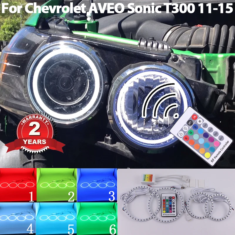 LED Light Rings RGB multi-colored RF Remote Control  Ring Angel Eyes for Chevrolet AVEO Sonic T300 2011 2012 2013 2014 2015