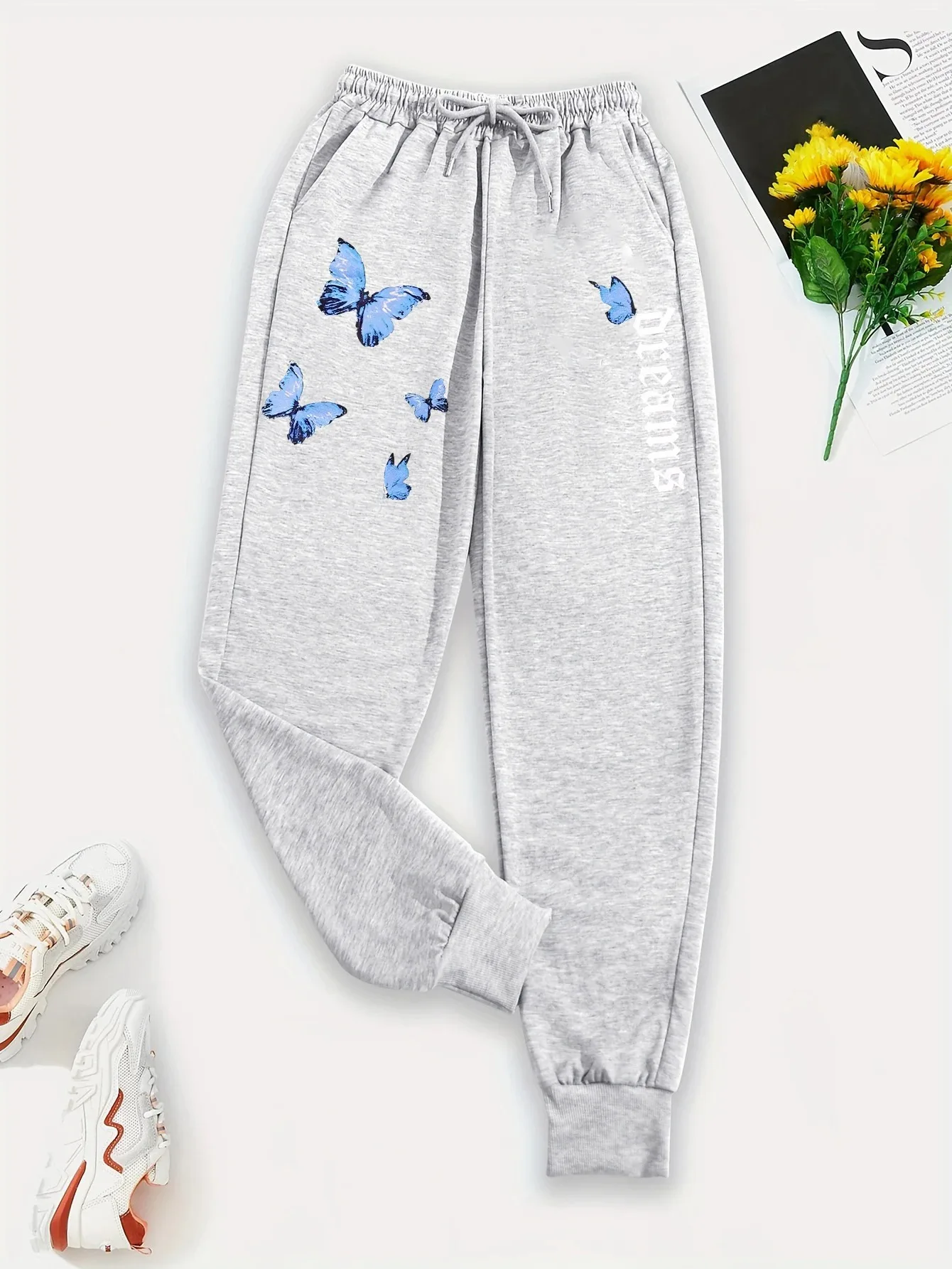 

Beautiful Butterfly Pattern Printed Women's Casual Pants, Versatile Fashion Trendy Street Spring and Autumn Sports Pants S-3XL