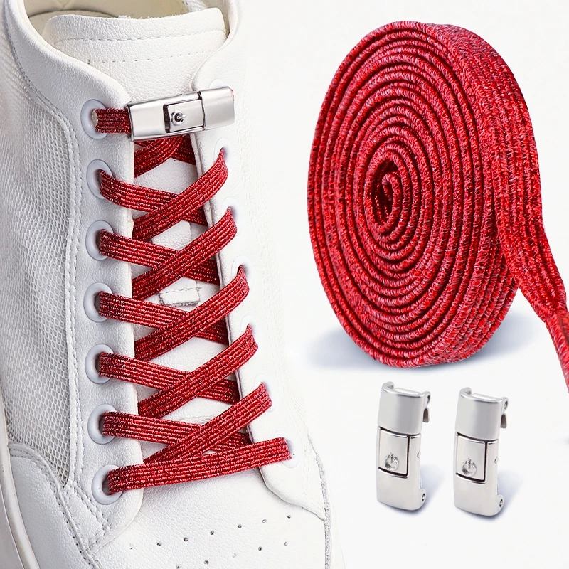 Kleurrijke glitter veters zonder strikken, elastische veters, sneakers, diamanten slot veters zonder strikken, platte veters, schoenaccessoires