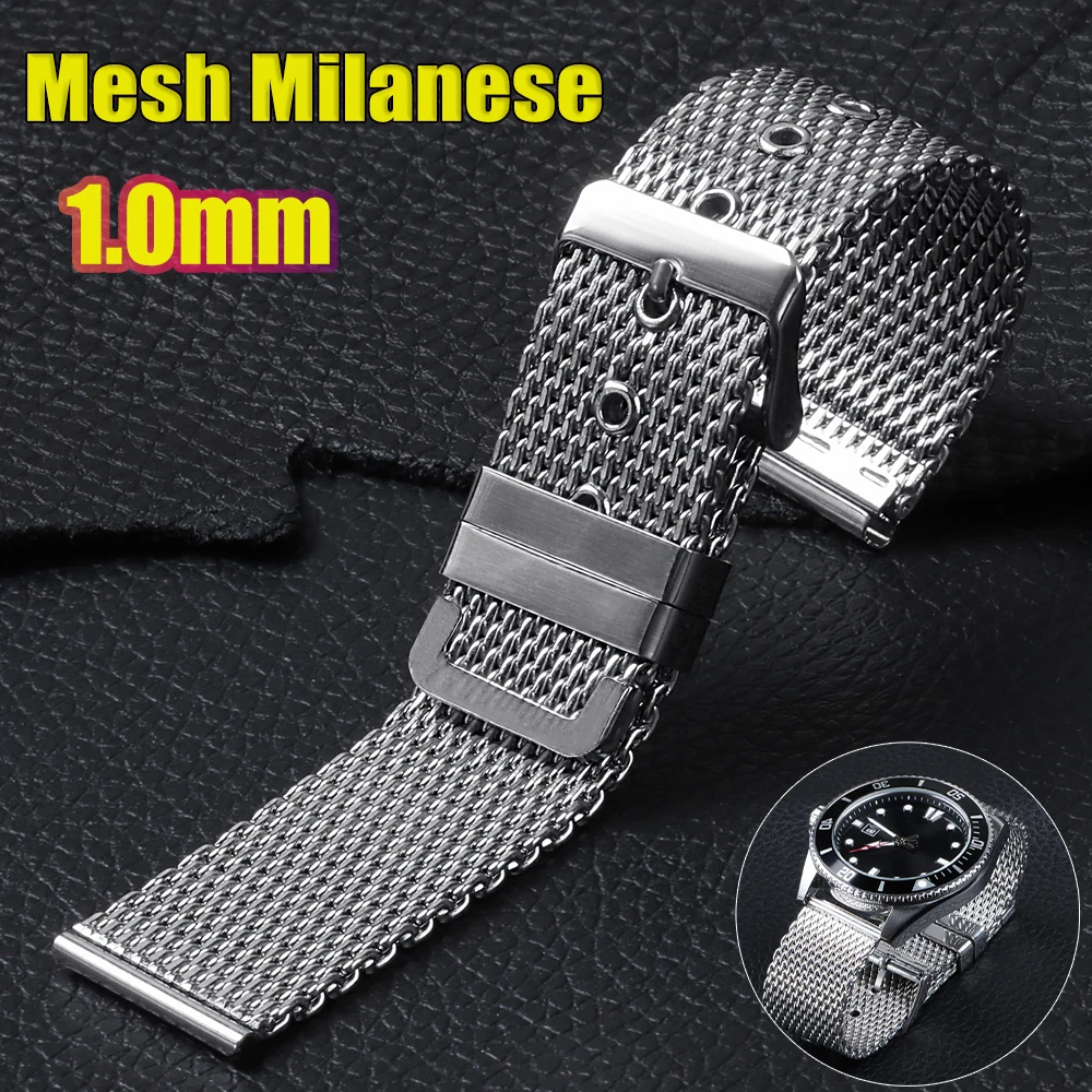 Metal Watch Band for DW 18mm 20mm 22mm 24mm Stainless Steel Wristband 1.0mm Mesh Milanese Bracelet for Seiko for IWC Strap