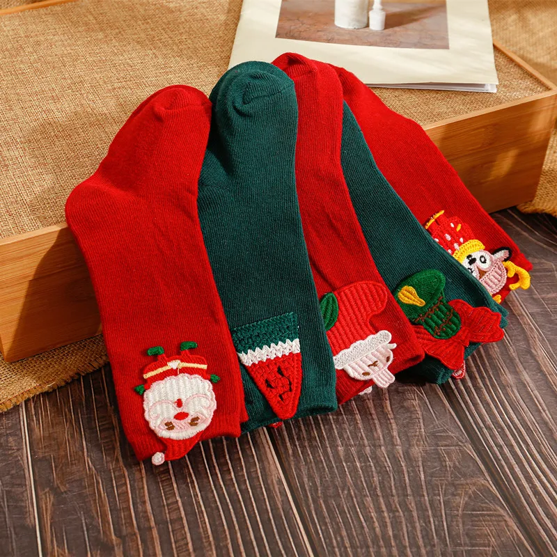 Winter Merry Christmas Thermal Cute Cartoon Doll Stitch Stocking 2022 Baby Solid Color Children Long Socks for Kids Accessories