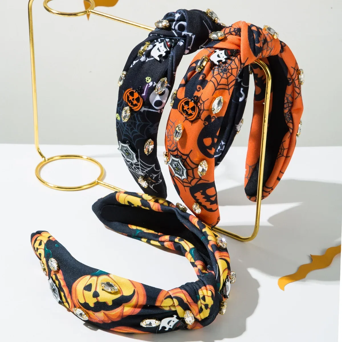 New Halloween Printing Spider Hair Accessories Diamond-Embedded Sticky Pumpkin Devil Fashion Festival Headband for Women