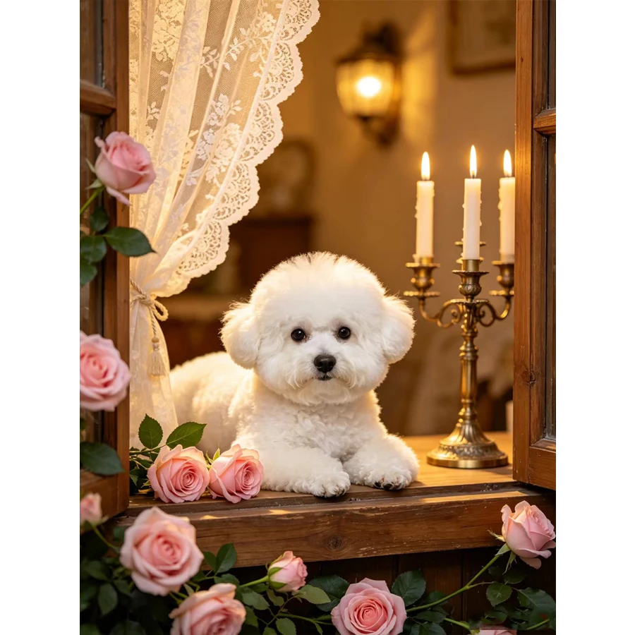 

White Bichon Frise full Diamond Painting Kits cute puppy DIY diamond mosaic flower Dog Picture Art Gift for Bichon Frise Lover