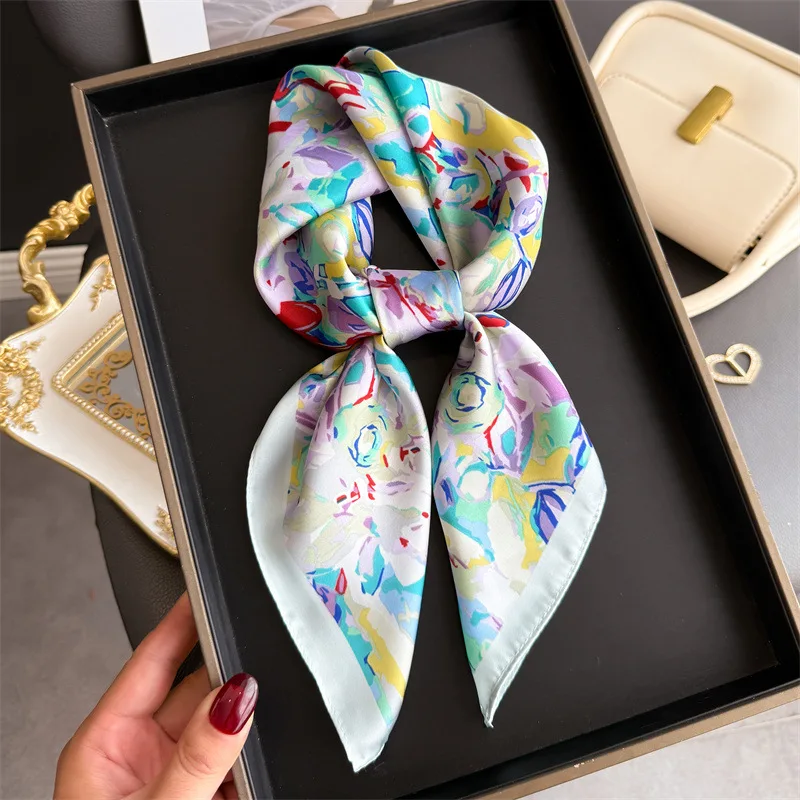 Böhmischen Stil Druck Luxus Marke Seide Quadrat Schal Frauen Satin Schals Halstuch Wrap Schals Bandana Haar Hjiab Floral
