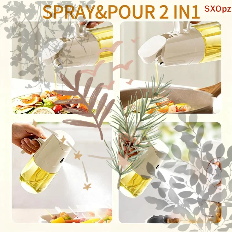 2in1 Oil Bottle With Spray Pour 500ML Multifunctional: Kitchen Glass Can Cooking Sprayable Pourable