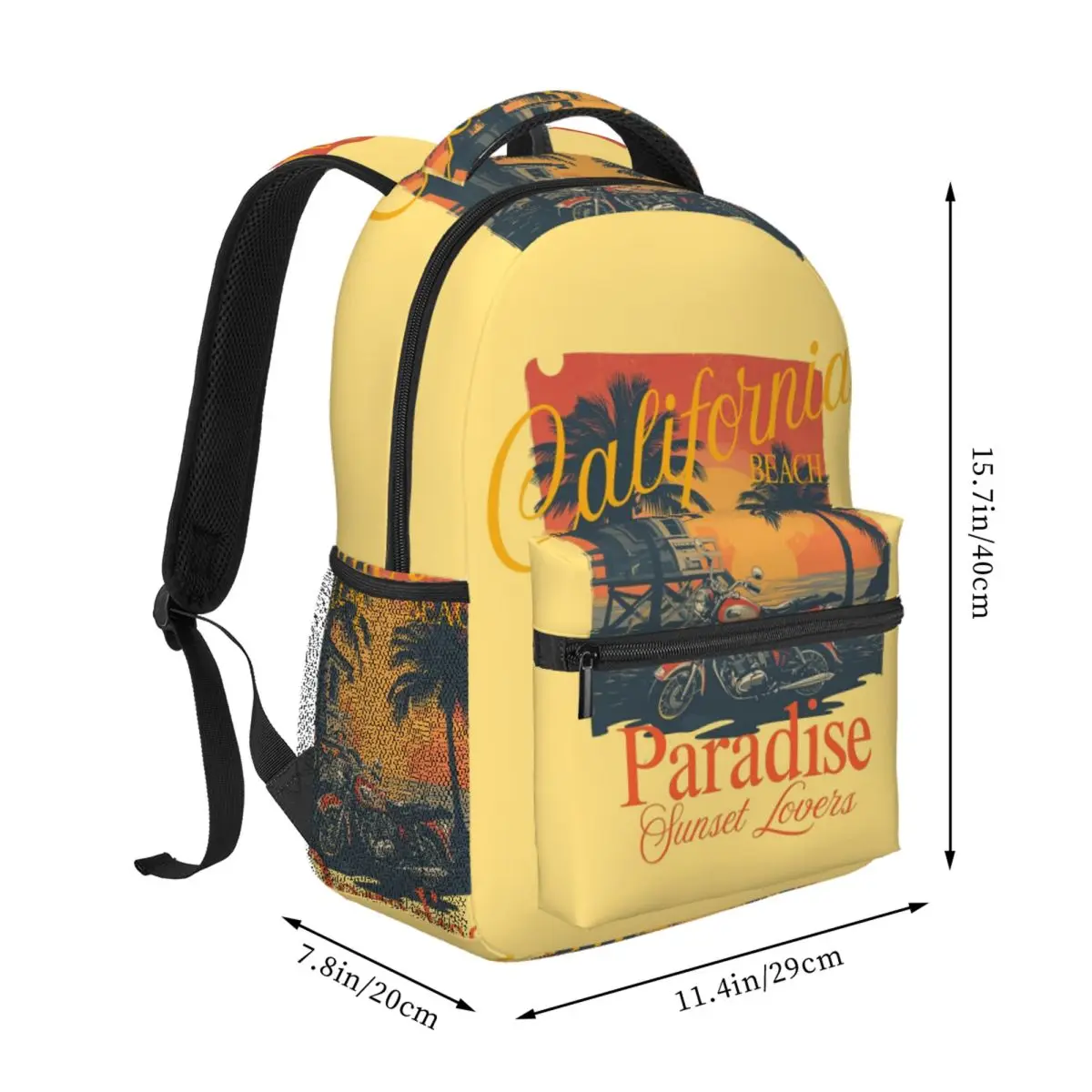 California Beach Paradise Motorcycle Sunset Backpack Student BookBag Kids School Bag Laptop Shoulder Bags for Boys Girls