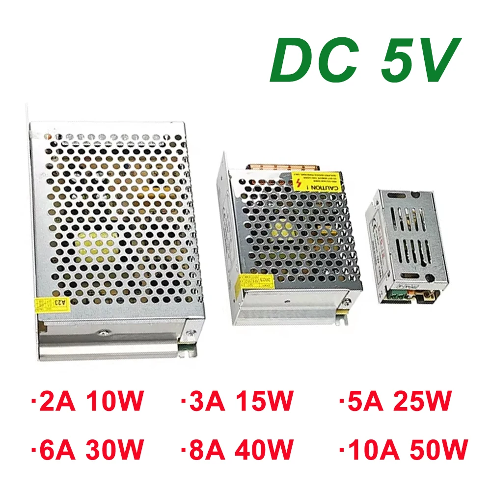 DC 5V Aluminum Power Supply 2A 3A 5A 6A 8A 10A AC 220V TO 5V Lighting Transformer 10W 15W 25W 30W 40W 50W Switching Power Supply