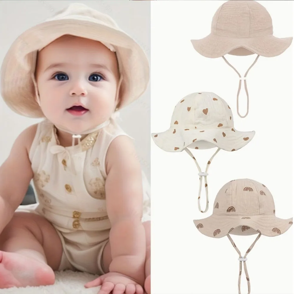 

Spring Summer 0-3Y Boys And Girls fisherman's Hats Adjustable Gauze Caps Infant Bucket Caps Cute Solid Beanies