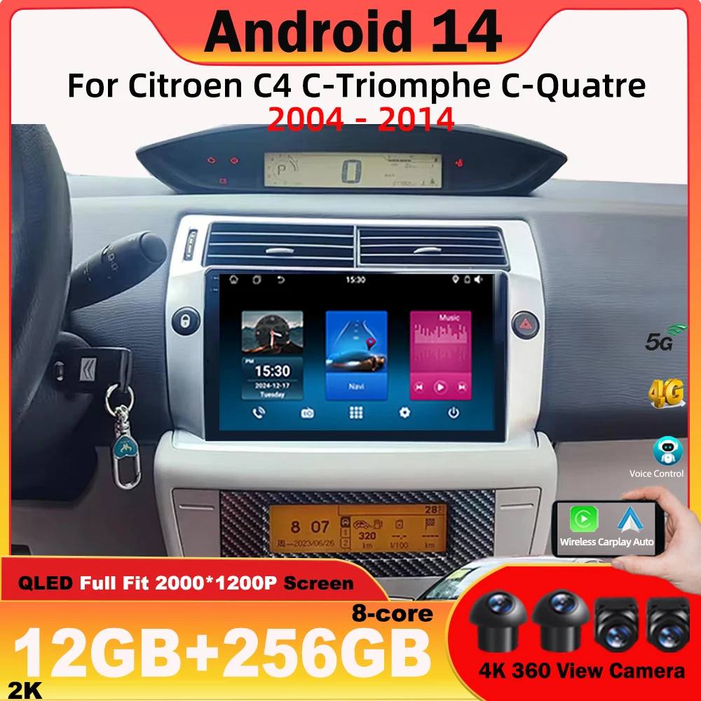 

Android 14 Car Radi For Citroen C4 LA LC C-Triomphe C-Quatre 2004 - 2014 Car Radio Stereo GPS Navigation Carplay Auto NO 2Din 4G