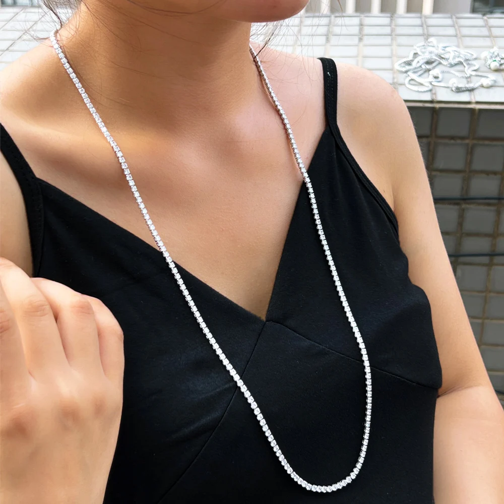 CWWZircons Funkelnde Mehrschichtige Runde Kubische Zirkonia Große Lange Tennis-Halskette für Damen Hochzeit Party Kostümschmuck CP129 – Detail 3
