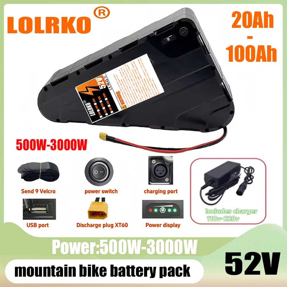 Batterie au lithium durable 52V 20-100AH |   Longue durée de vie du cycle |   500-3000W |   Alimentation électrique prête à l'emploi pour VTT