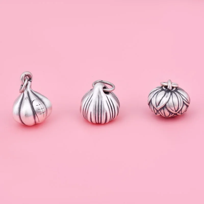 Foot Silver 999 Pendant Garlic Win Garlic in grip retro pompadour pumpkin pendant woven hand rope diy silver accessories