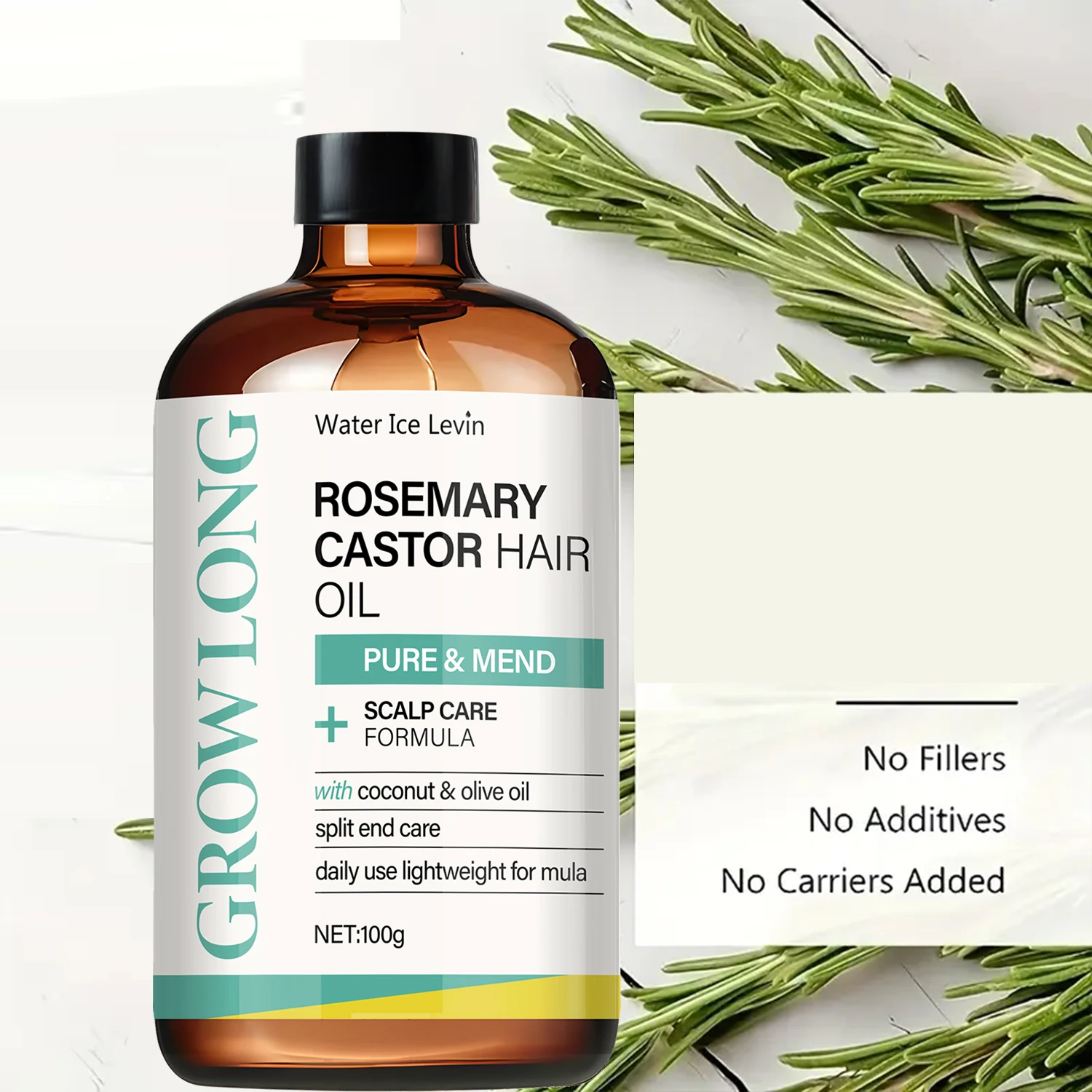 

Rosemary Castor Hair Oil - Scalp Care & Split End Repair, Coconut Olive Oil Lightweight Blend, Winter Therapy